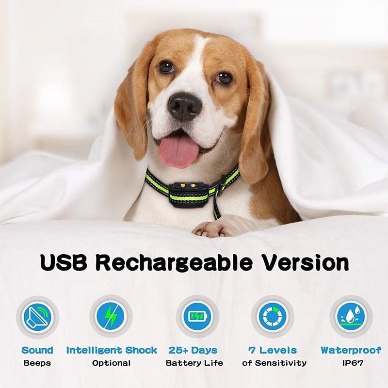 Collar Antiladridos Recargable Collar Antiladridos Bip Shock Dispositivo de Adiestramiento para Perros con 7 Niveles de Sensibilidad Ajustables