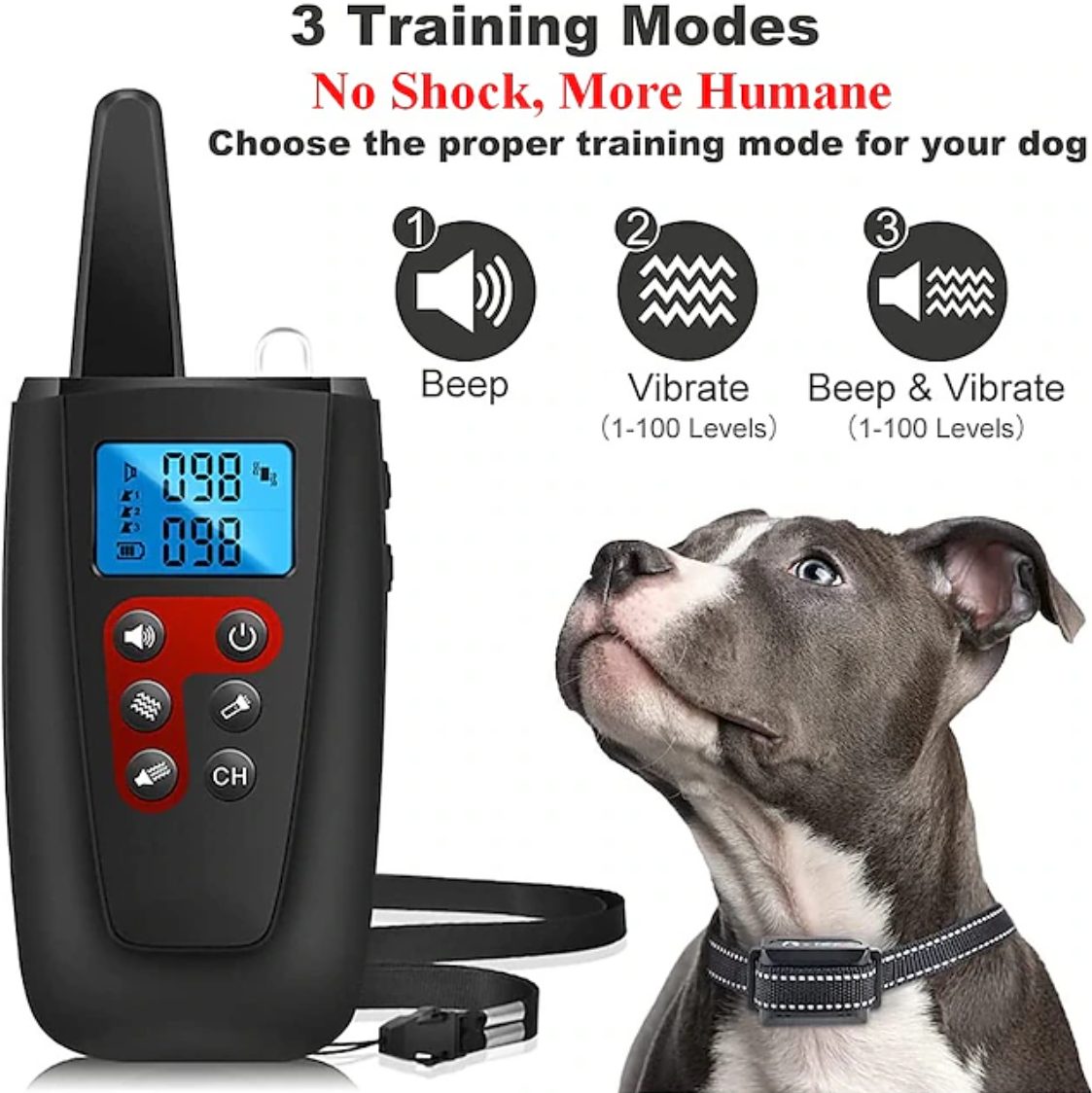 No Shock Collar de Adiestramiento para Perros 3300ft Alcance Bip Vibrador Entrenador de Mascotas IPX7 Impermeable Recargable Collar de Adiestramiento de Mascotas sin púas Sonido y Vibración Collar