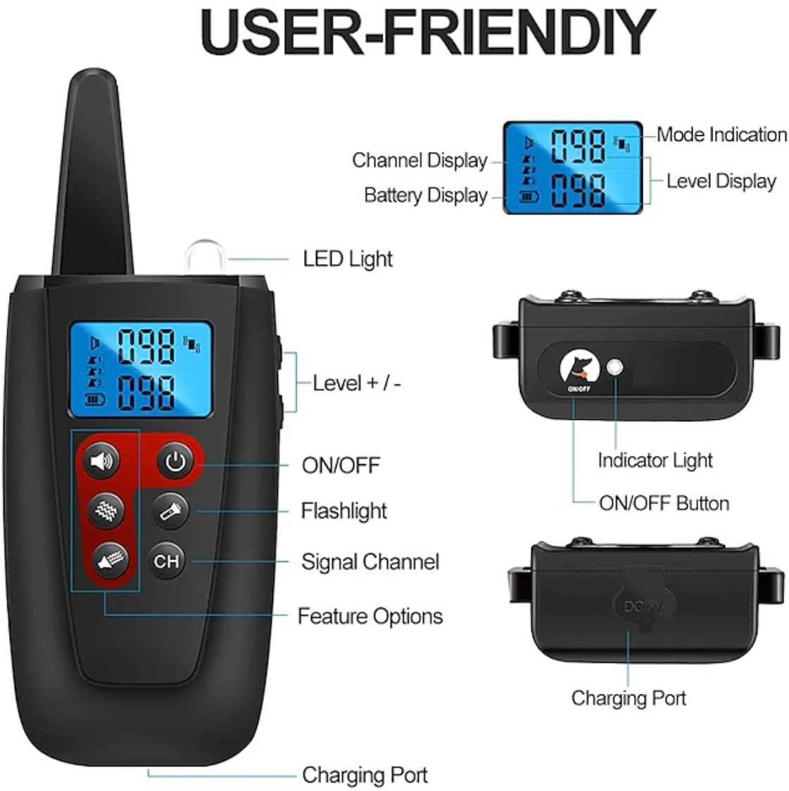 No Shock Collar de Adiestramiento para Perros 3300ft Alcance Bip Vibrador Entrenador de Mascotas IPX7 Impermeable Recargable Collar de Adiestramiento de Mascotas sin púas Sonido y Vibración Collar