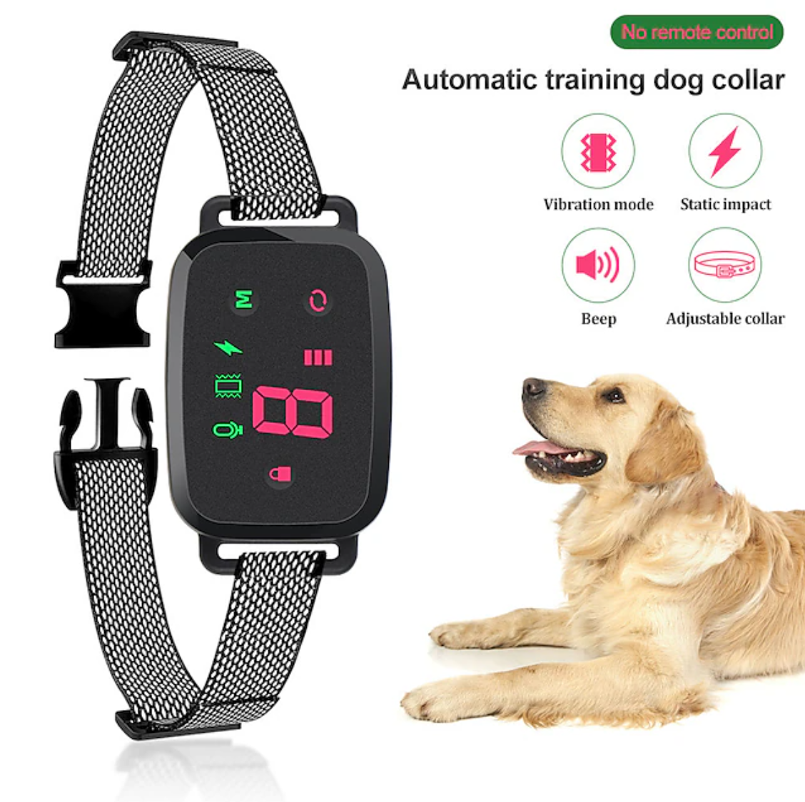 Collar de adiestramiento eléctrico impermeable antiladridos para perros de compañía Pantalla LED No necesita mando a distancia Collar de adiestramiento automático para perros