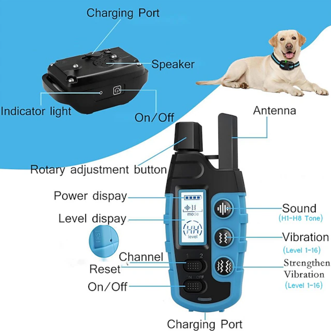 3300Ft Remoto No Shock Pet Dog Training Collar Recargable IPX7 Impermeable E Collar Beep Vibración Human Dog Trainer