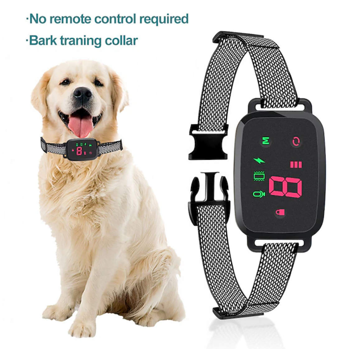 Collar de adiestramiento eléctrico impermeable antiladridos para perros de compañía Pantalla LED No necesita mando a distancia Collar de adiestramiento automático para perros